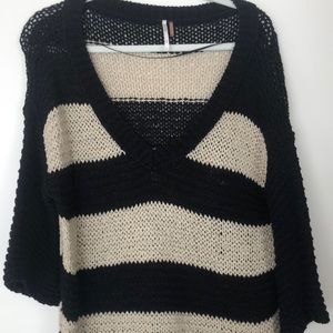 Free People Cream and Black Stripped Sweater